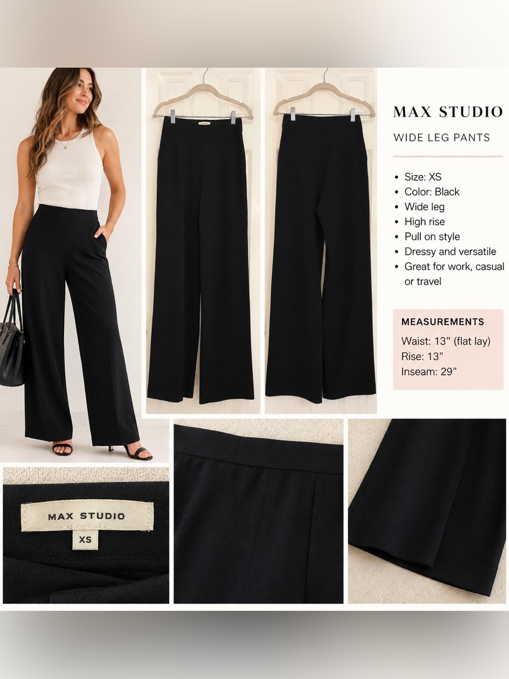 Max Studio Black Wide Leg High-Rise Pull-On Pants - XS